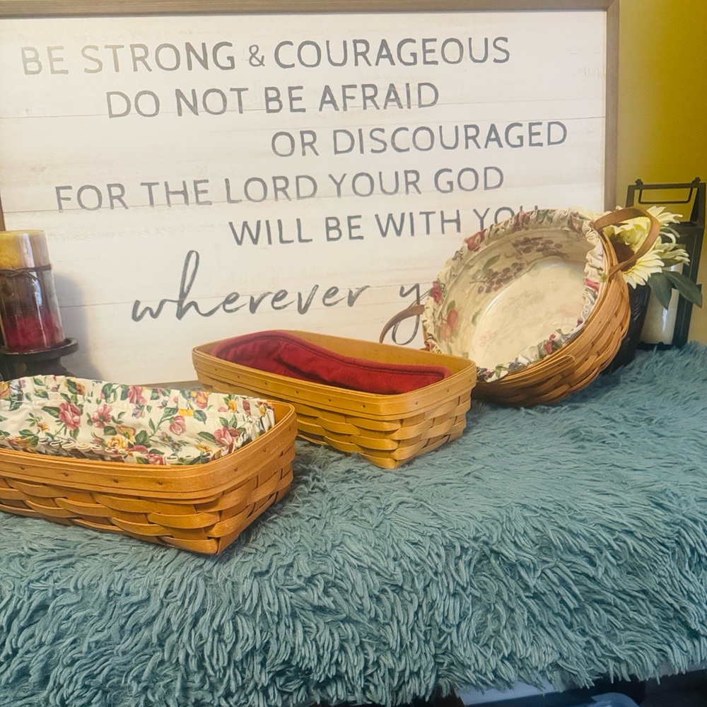 Longaberger Floral and Red Lined Baskets